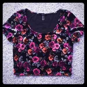 Velour floral crop top